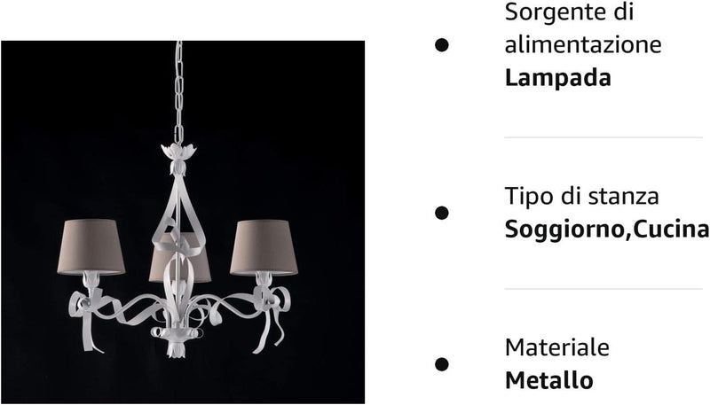 Lampadario A Sospensione Shabby Con Paralumi Tortora Shabby Lucy 3 Luci