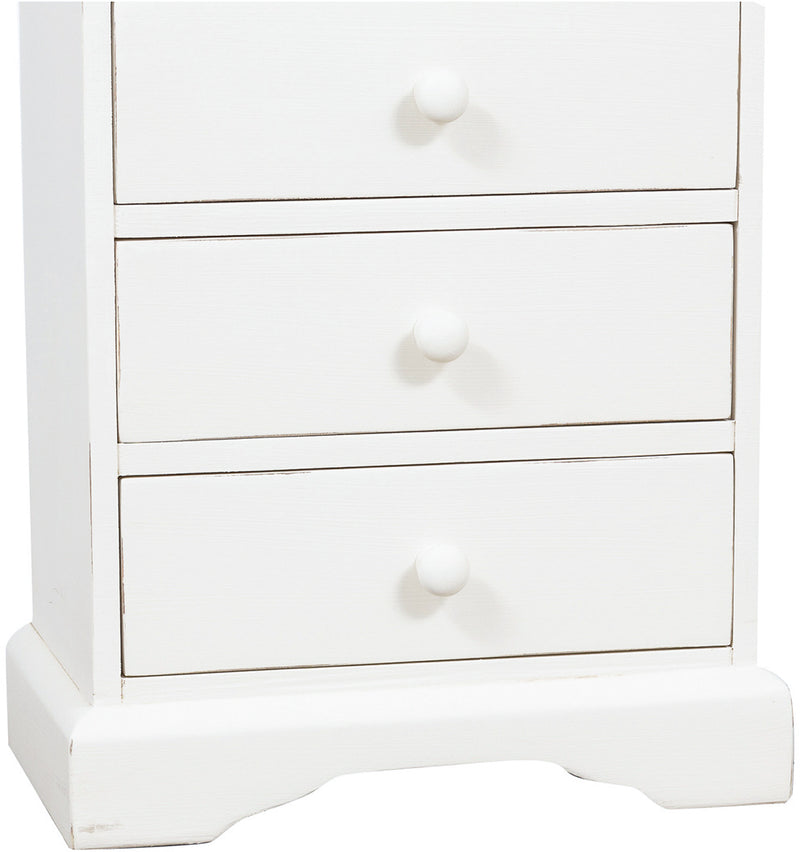 Biscottini Comodino Country in legno massello di tiglio finitura bianca anticata L51xPR30xH74 cm. Made in Italy