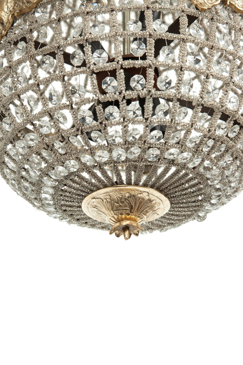 Biscottini Lampadario in fusione di ottone e gemme in cristallo struttura sapientemente