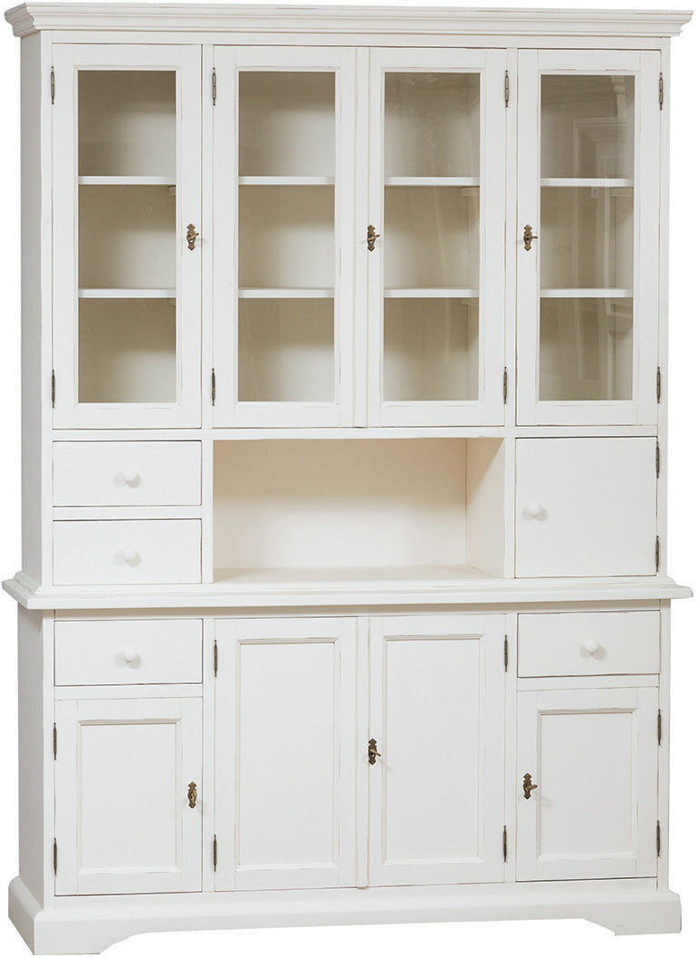 Biscottini Vetrina Country in legno massello di tiglio finitura bianca anticata L156xPR50xH200 cm. Made in Italy