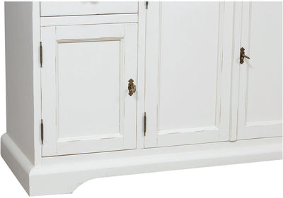 Biscottini Vetrina Country in legno massello di tiglio finitura bianca anticata L156xPR50xH200 cm. Made in Italy