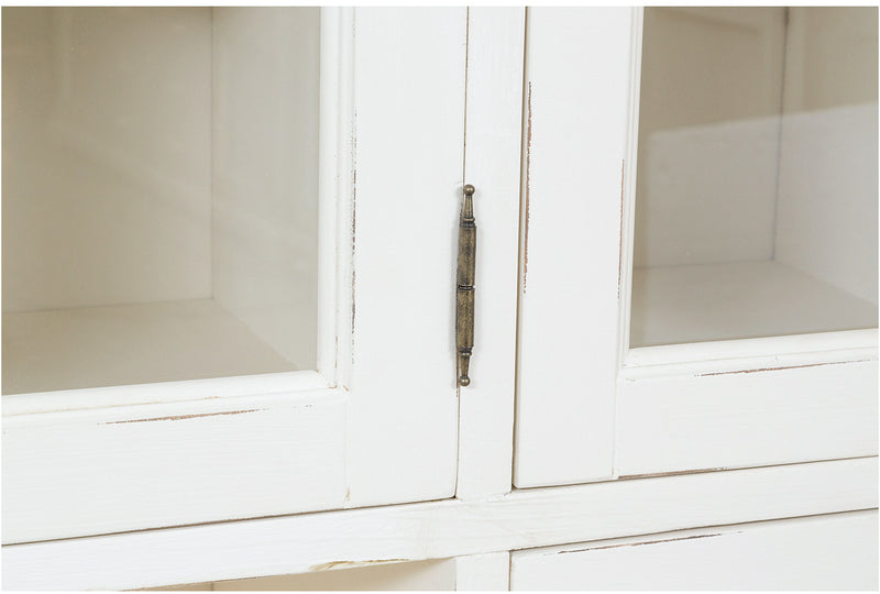 Biscottini Vetrina Country in legno massello di tiglio finitura bianca anticata L156xPR50xH200 cm. Made in Italy