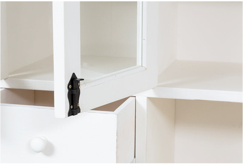 Biscottini Vetrina Country in legno massello di tiglio finitura bianca anticata L156xPR50xH200 cm. Made in Italy