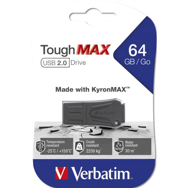 Memoria Pendrive Verbatim ToughMAX - 64 Gb - Resistente - USB 2.0 - Win/Mac - Black