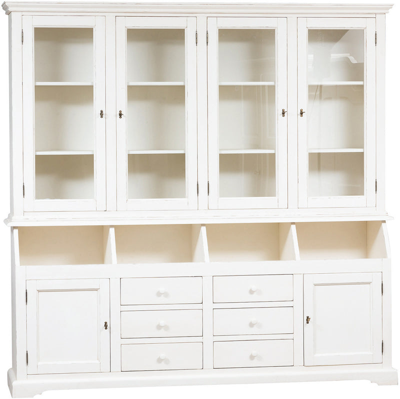 Biscottini Libreria Country in legno massello di tiglio finitura bianca anticata L230xPR50xH226 cm. Made in Italy