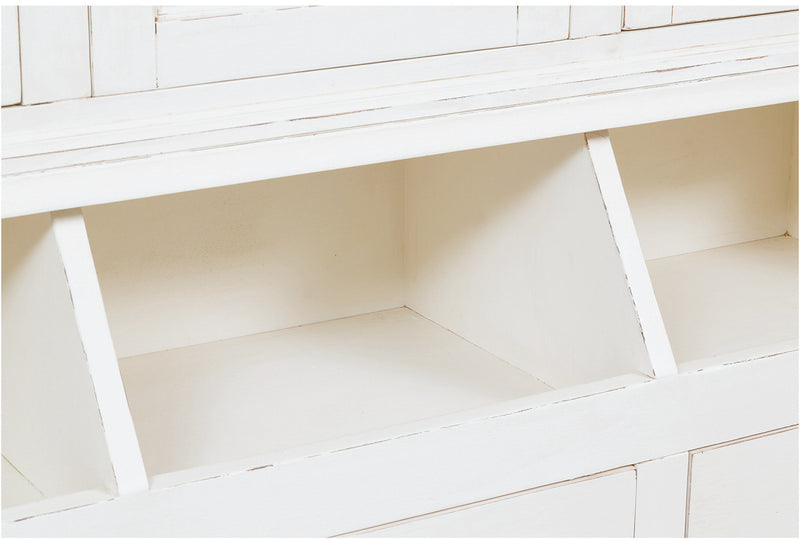 Biscottini Libreria Country in legno massello di tiglio finitura bianca anticata L230xPR50xH226 cm. Made in Italy