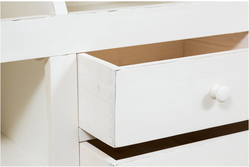 Biscottini Libreria Country in legno massello di tiglio finitura bianca anticata L230xPR50xH226 cm. Made in Italy