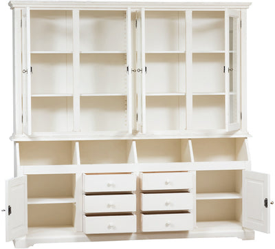 Biscottini Libreria Country in legno massello di tiglio finitura bianca anticata L230xPR50xH226 cm. Made in Italy