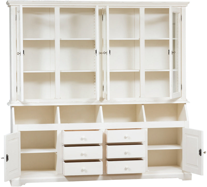 Biscottini Libreria Country in legno massello di tiglio finitura bianca anticata L230xPR50xH226 cm. Made in Italy