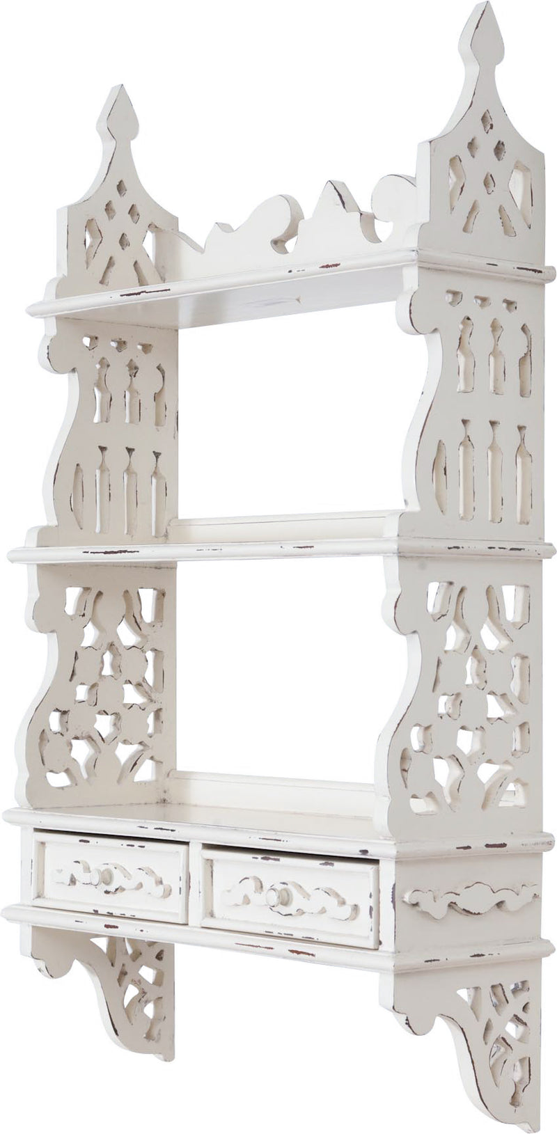 Biscottini Mensola etagere a muro in legno massello di mogano finitura bianca anticata 52x20x90 cm