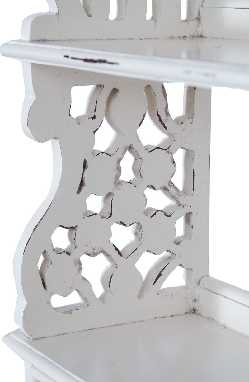 Biscottini Mensola etagere a muro in legno massello di mogano finitura bianca anticata 52x20x90 cm