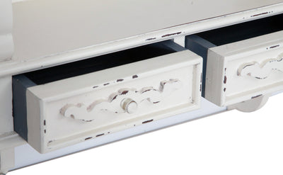 Biscottini Mensola etagere a muro in legno massello di mogano finitura bianca anticata 52x20x90 cm