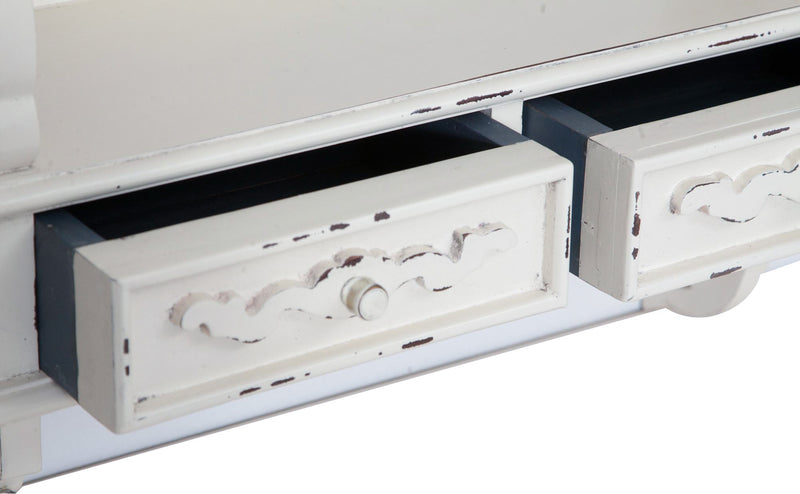 Biscottini Mensola etagere a muro in legno massello di mogano finitura bianca anticata 52x20x90 cm