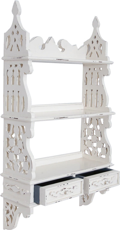 Biscottini Mensola etagere a muro in legno massello di mogano finitura bianca anticata 52x20x90 cm