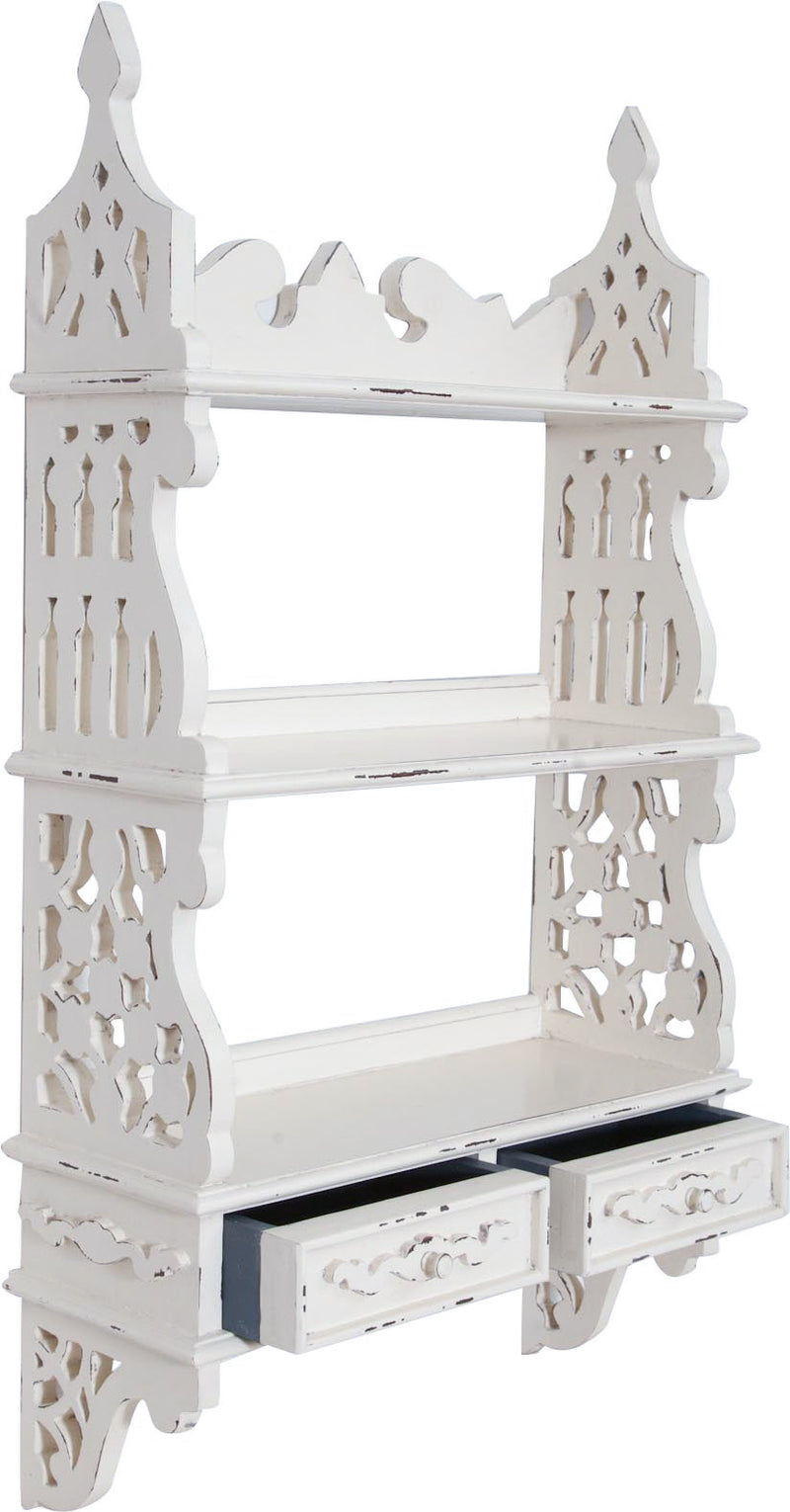 Biscottini Mensola etagere a muro in legno massello di mogano finitura bianca anticata 52x20x90 cm