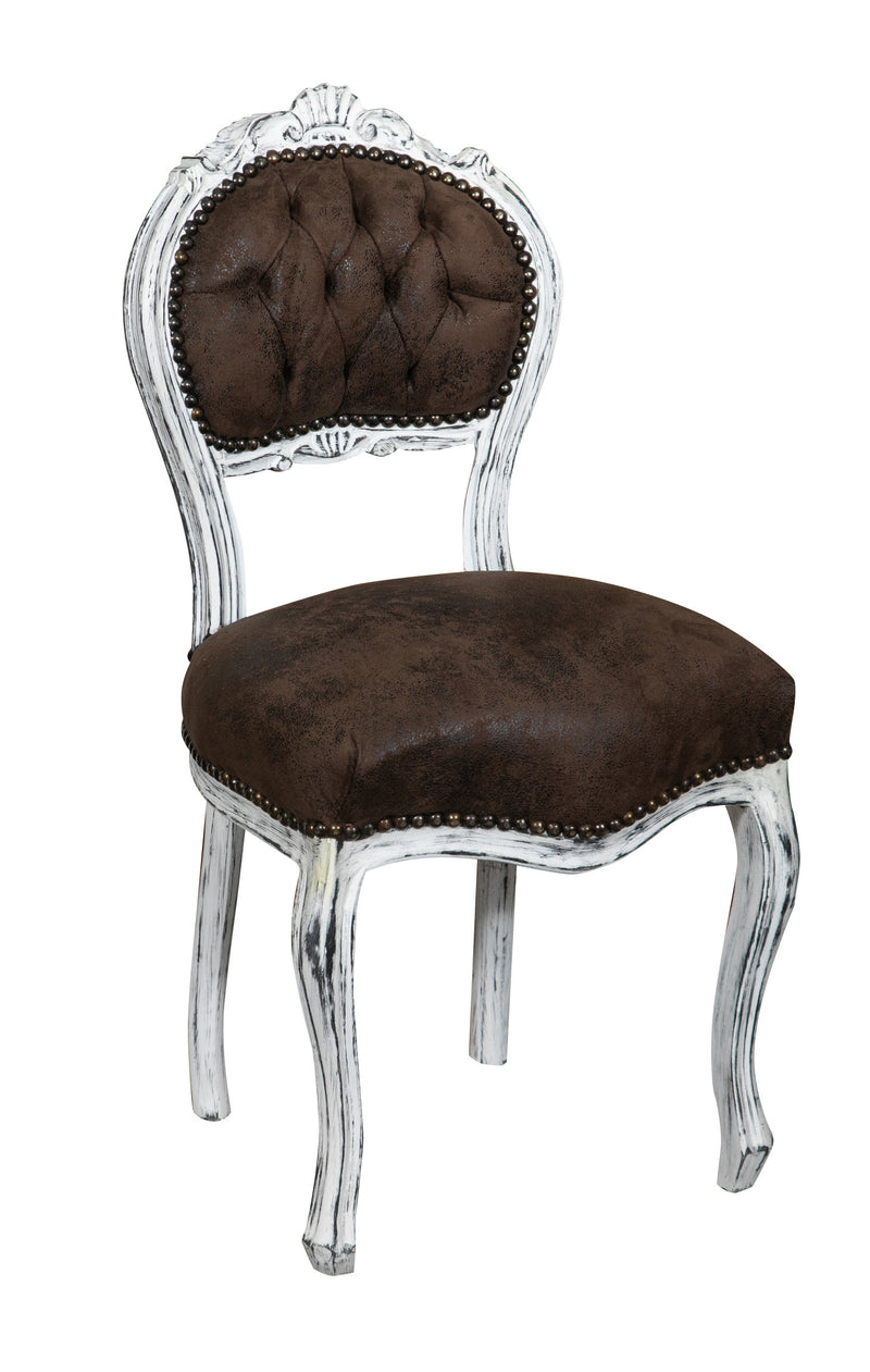 Biscottini Sedia stile francese Luigi XVI in legno massello di faggio BIANCO/MARRONE