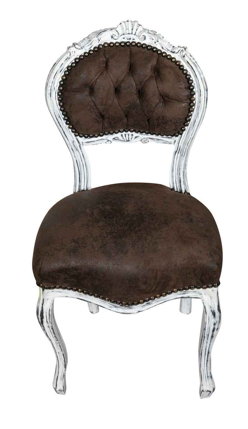 Biscottini Sedia stile francese Luigi XVI in legno massello di faggio BIANCO/MARRONE