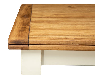 Biscottini Tavolo Country allungabile legno massello di tiglio struttura bianca anticata piano naturale L220xPR100xH80 cm. Made in Italy
