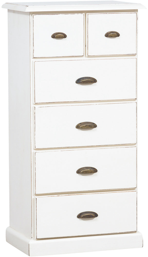 Biscottini Cassettiera Country in legno massello di tiglio finitura bianca anticata L63xPR41xH120 cm. Made in Italy