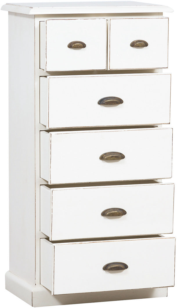 Biscottini Cassettiera Country in legno massello di tiglio finitura bianca anticata L63xPR41xH120 cm. Made in Italy