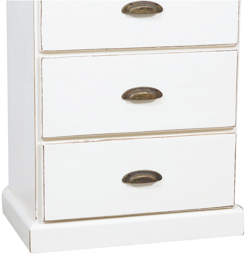 Biscottini Cassettiera Country in legno massello di tiglio finitura bianca anticata L63xPR41xH120 cm. Made in Italy