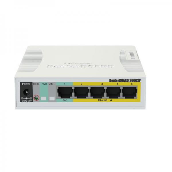Mikrotik CSS106-1G-4P-1S switch di rete Gigabit Ethernet [10/100/1000] Supporto Power over Ethernet [PoE] Bianco (MikroTik RouterBoard 260GSP Network Switch CSS106-1G-4P-1S [UK PSU])