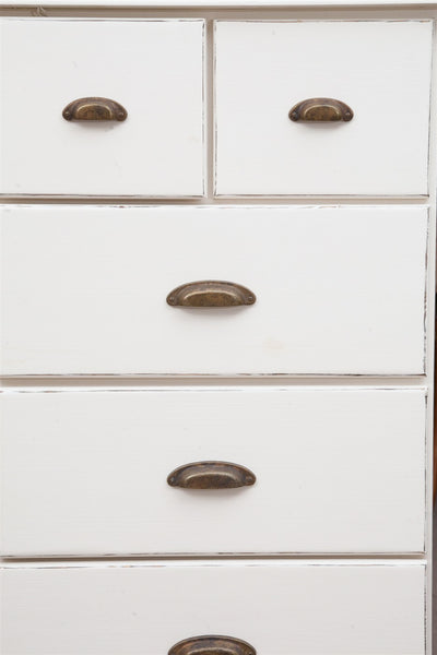 Biscottini Cassettiera Country in legno massello di tiglio finitura bianca anticata L63xPR41xH100 cm. Made in Italy