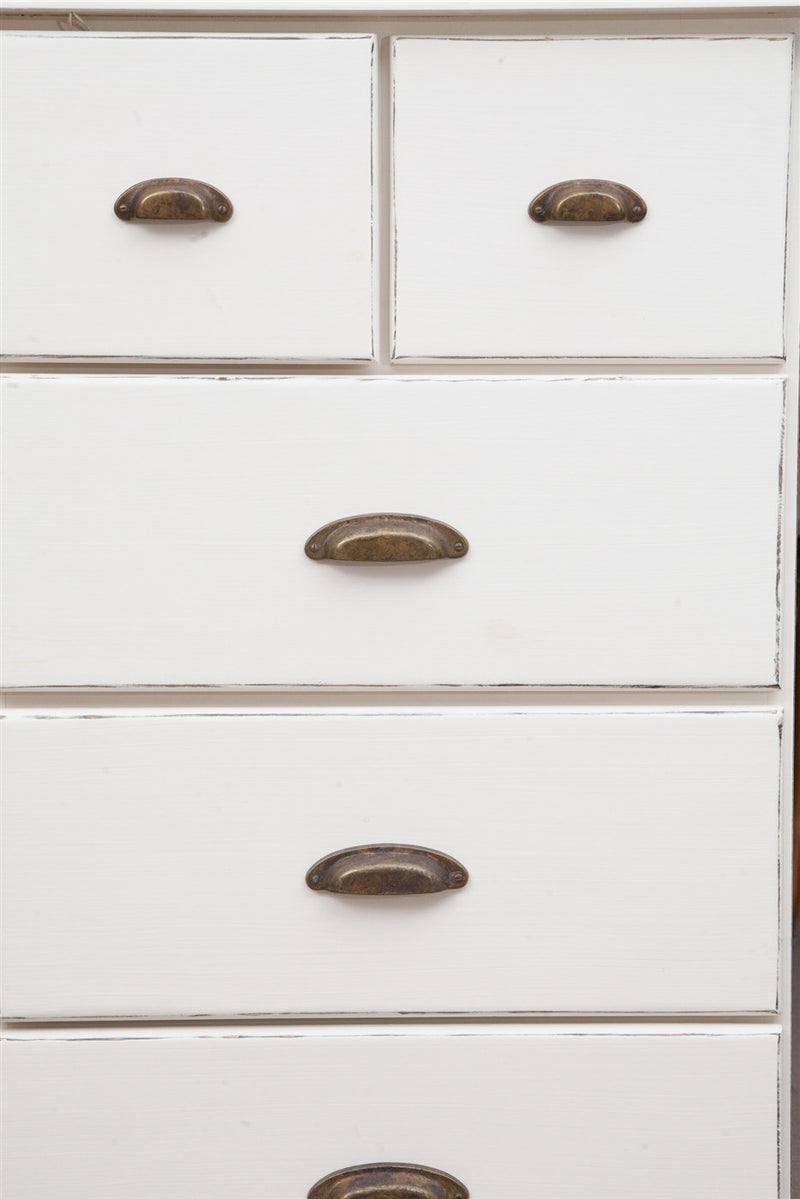 Biscottini Cassettiera Country in legno massello di tiglio finitura bianca anticata L63xPR41xH100 cm. Made in Italy