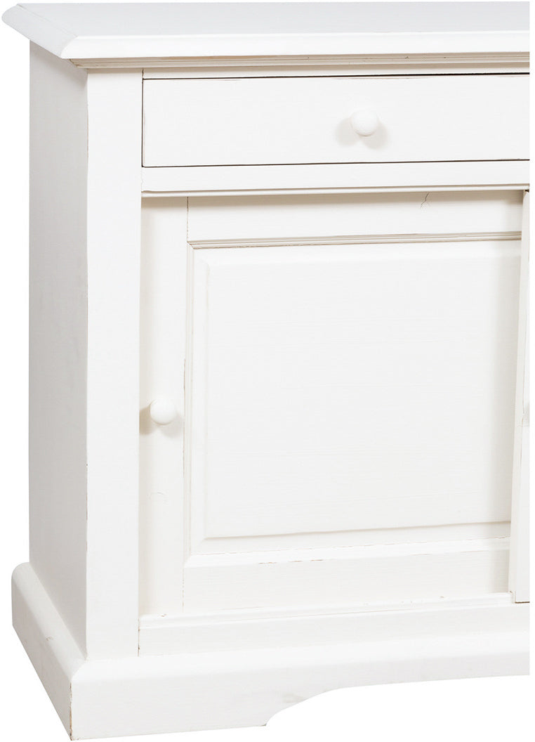 Biscottini Credenza Country in legno massello di tiglio finitura bianca anticata 197x50x91 cm. Made in Italy