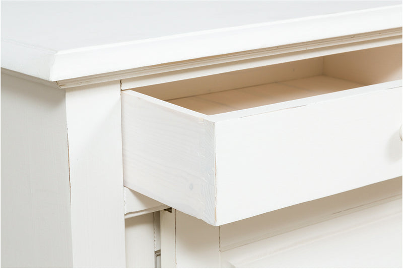 Biscottini Credenza Country in legno massello di tiglio finitura bianca anticata 197x50x91 cm. Made in Italy