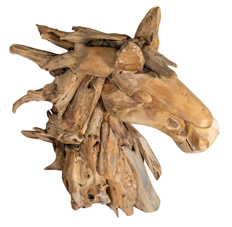 Biscottini Scultura a forma di testa di cavallo in legno di teak riportato dal mare