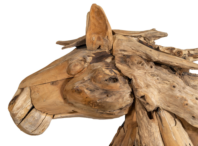 Biscottini Scultura a forma di testa di cavallo in legno di teak riportato dal mare