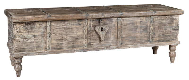 Biscottini Cassapanca in legno massello di teak vecchio finemente lavorata, dimensioni