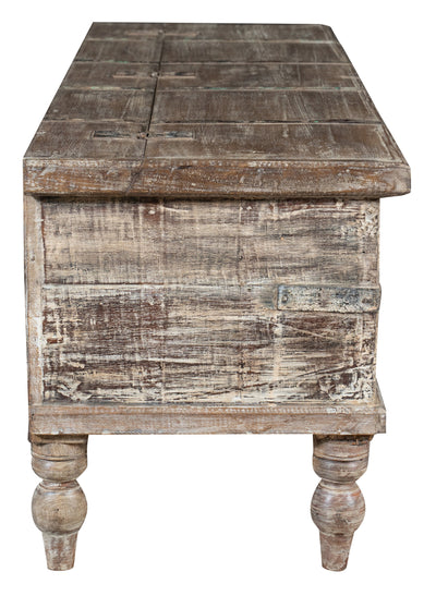 Biscottini Cassapanca in legno massello di teak vecchio finemente lavorata, dimensioni