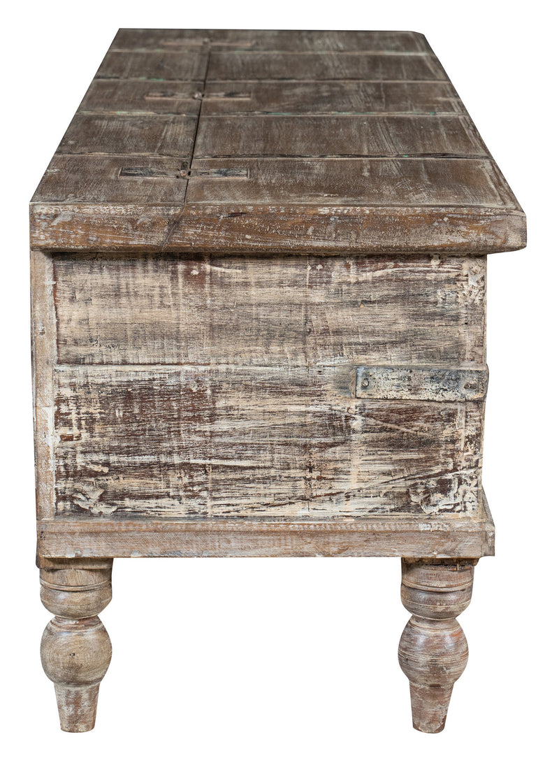 Biscottini Cassapanca in legno massello di teak vecchio finemente lavorata, dimensioni