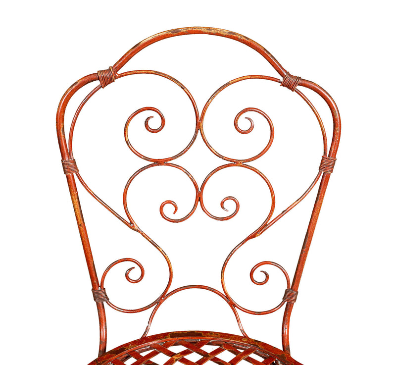 Biscottini Sedia in ferro battuto da esterno da giardino da pranzo finitura rosso anticata
