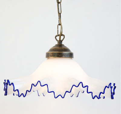 LAMPADARIO A CATENA MURANO 1 LUCE IN FERRO BATTUTO CRUCCOLINI LAMPADE LAMPIONE