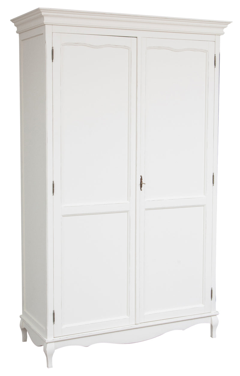 Biscottini Armadio Shabby in legno massello di tiglio finitura bianca anticata L130xPR57xH210 cm. Made in Italy