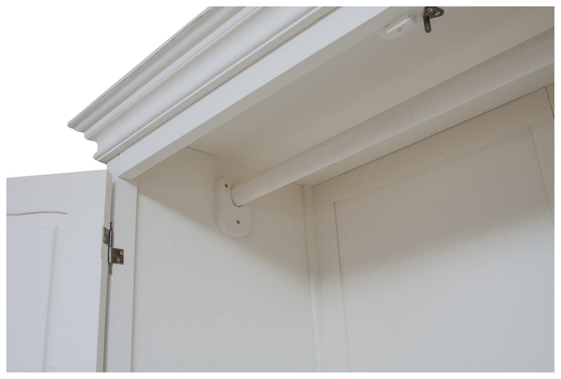 Biscottini Armadio Shabby in legno massello di tiglio finitura bianca anticata L130xPR57xH210 cm. Made in Italy