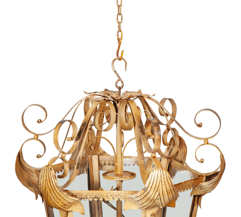 Biscottini Lanterna in ferro battuto finitura crema anticata lampadario soffitto realizzata