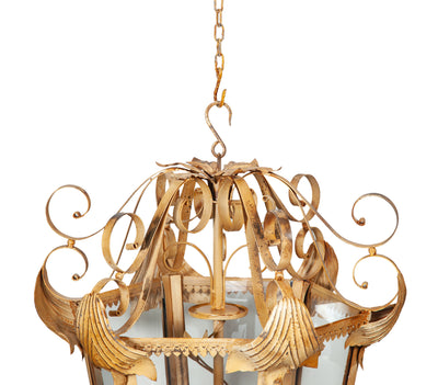 Biscottini Lanterna in ferro battuto finitura crema anticata lampadario soffitto realizzata