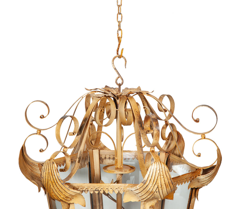 Biscottini Lanterna in ferro battuto finitura crema anticata lampadario soffitto realizzata
