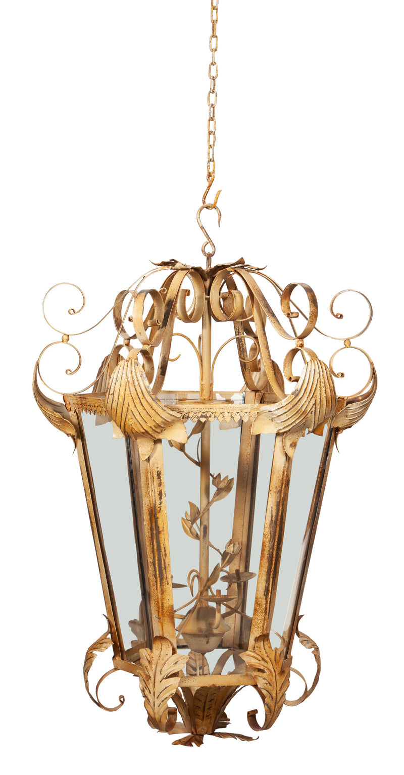 Biscottini Lanterna in ferro battuto finitura crema anticata lampadario soffitto realizzata