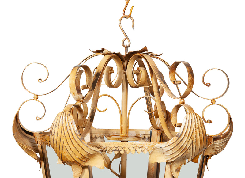 Biscottini Lanterna in ferro battuto finitura crema anticata lampadario soffitto realizzata