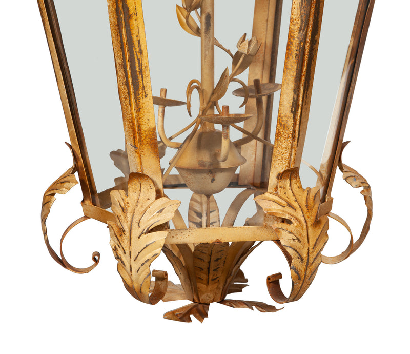 Biscottini Lanterna in ferro battuto finitura crema anticata lampadario soffitto realizzata