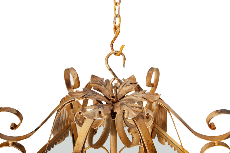 Biscottini Lanterna in ferro battuto finitura crema anticata lampadario soffitto realizzata