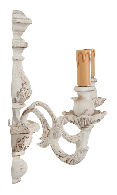 Biscottini Lampada Applique Shabby in legno e ferro finitura bianco anticato Made In Italy