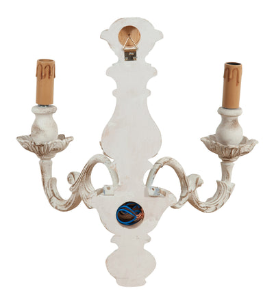 Biscottini Lampada Applique Shabby in legno e ferro finitura bianco anticato Made In Italy