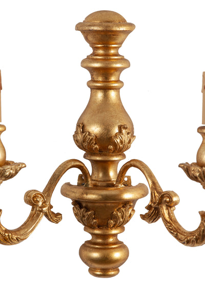 Biscottini Lampada Applique Shabby in legno e ferro finitura foglia oro anticato Made In Italy