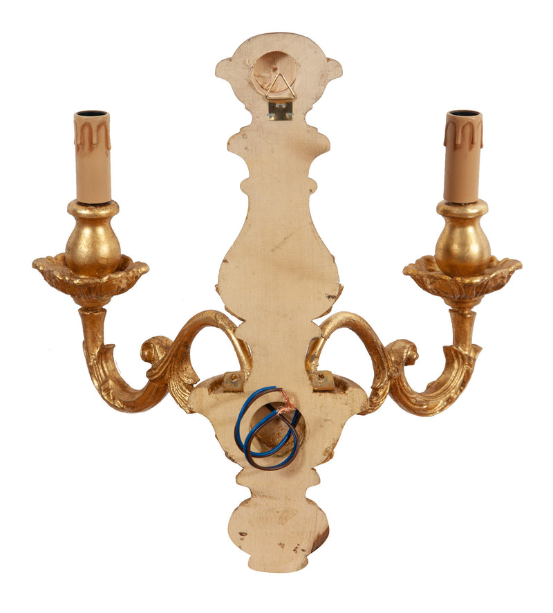 Biscottini Lampada Applique Shabby in legno e ferro finitura foglia oro anticato Made In Italy